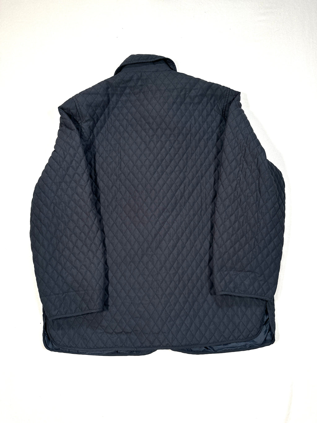 Vintage Elegant Project Quilted Jacket – Navy Blue Polyester Coat Size L
