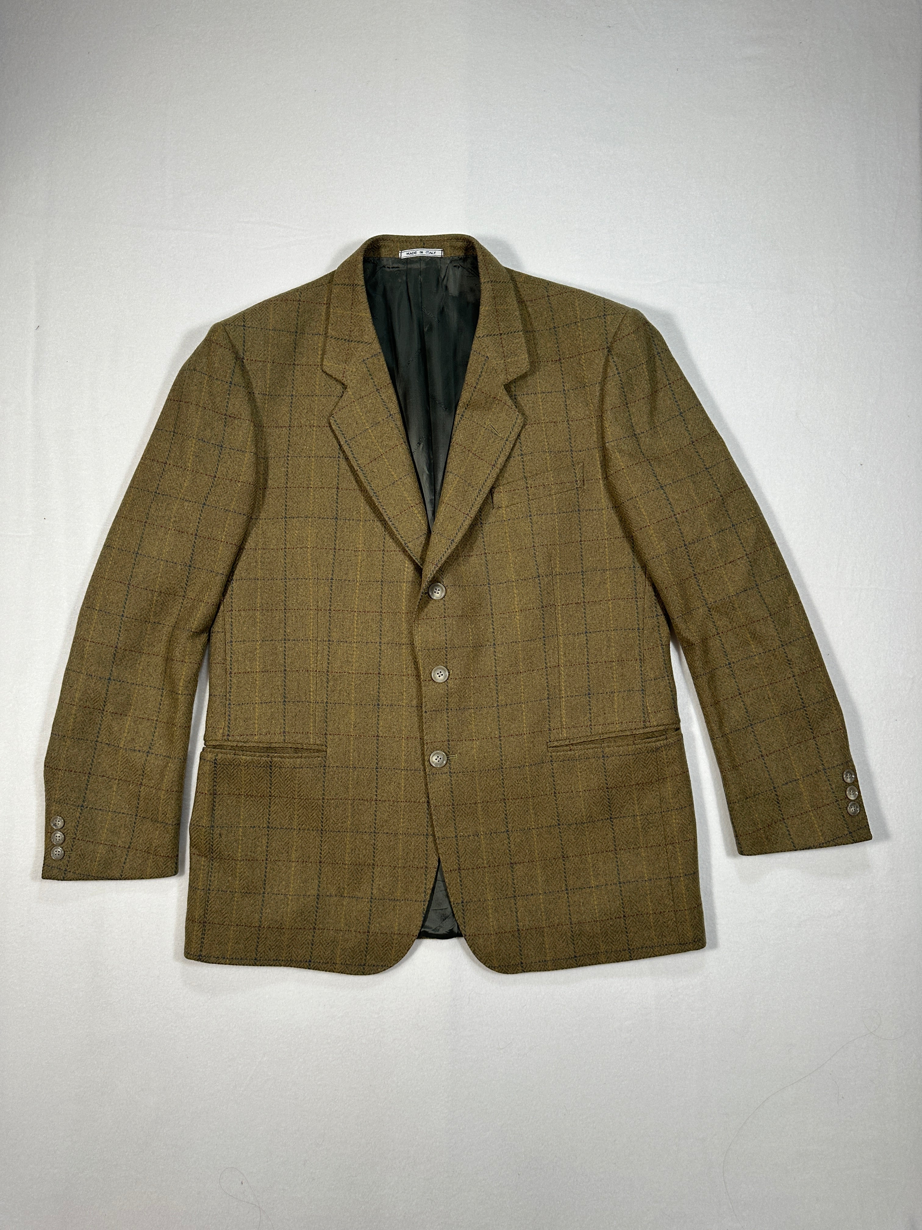 Ginalebole Vintage Men’s Tweed Blazer IT 52 / L – Wool Cashmere Check Jacket, Made in Italy