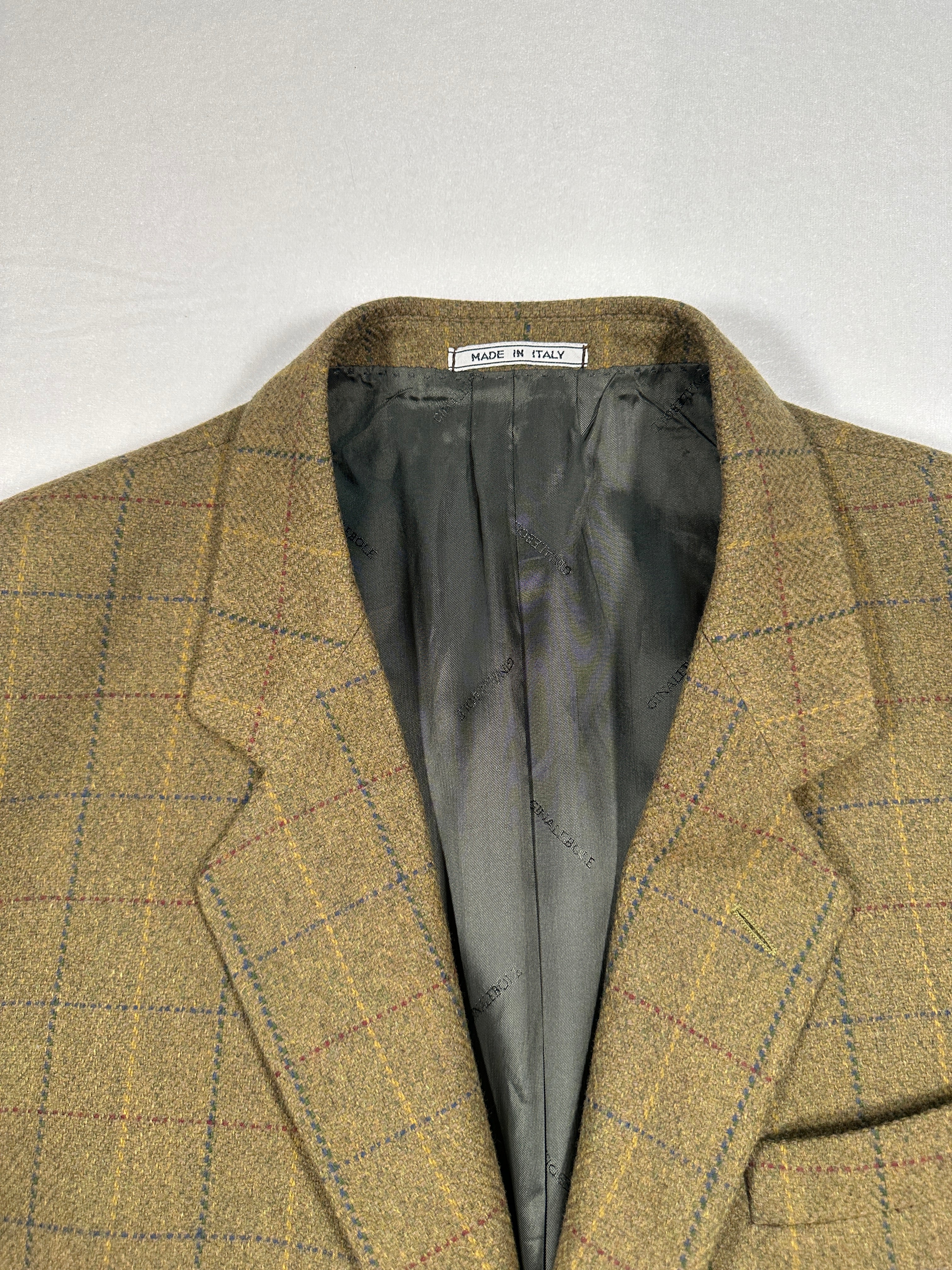 Ginalebole Vintage Men’s Tweed Blazer IT 52 / L – Wool Cashmere Check Jacket, Made in Italy