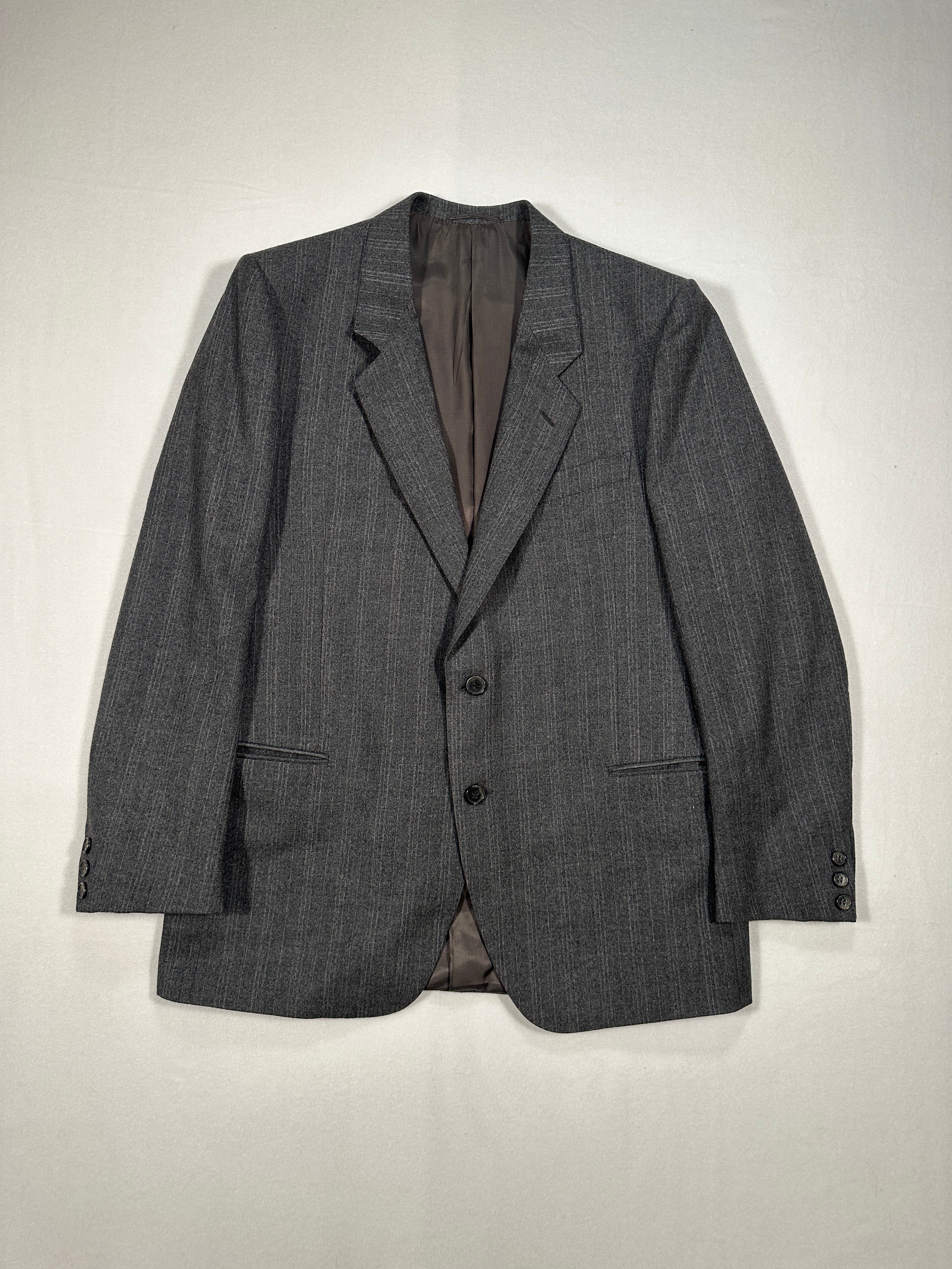 Blazer vintage in lana grigia italiana, taglia IT 52, monopetto, gessato, prodotto in Italia 