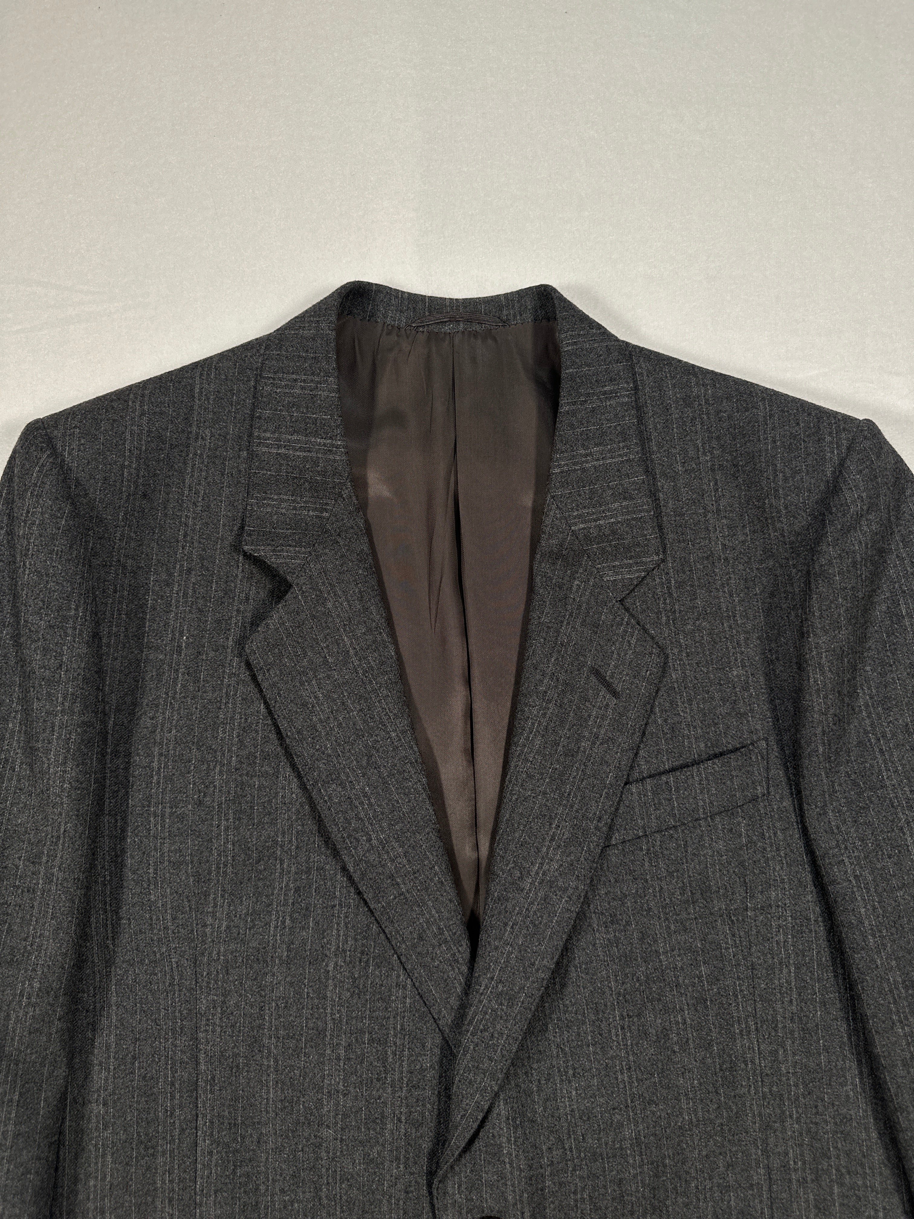 Blazer vintage in lana grigia italiana, taglia IT 52, monopetto, gessato, prodotto in Italia 
