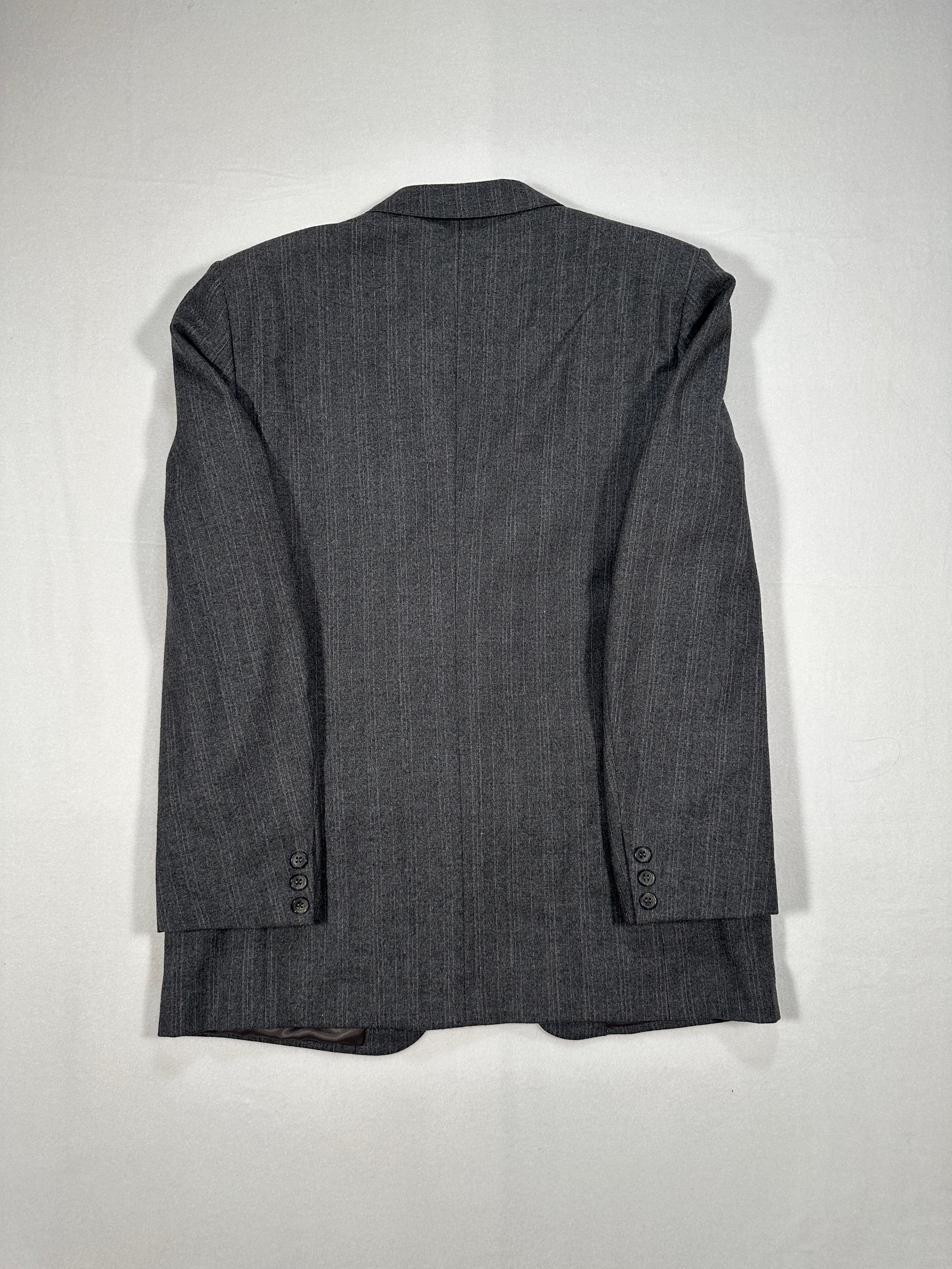 Blazer vintage in lana grigia italiana, taglia IT 52, monopetto, gessato, prodotto in Italia 