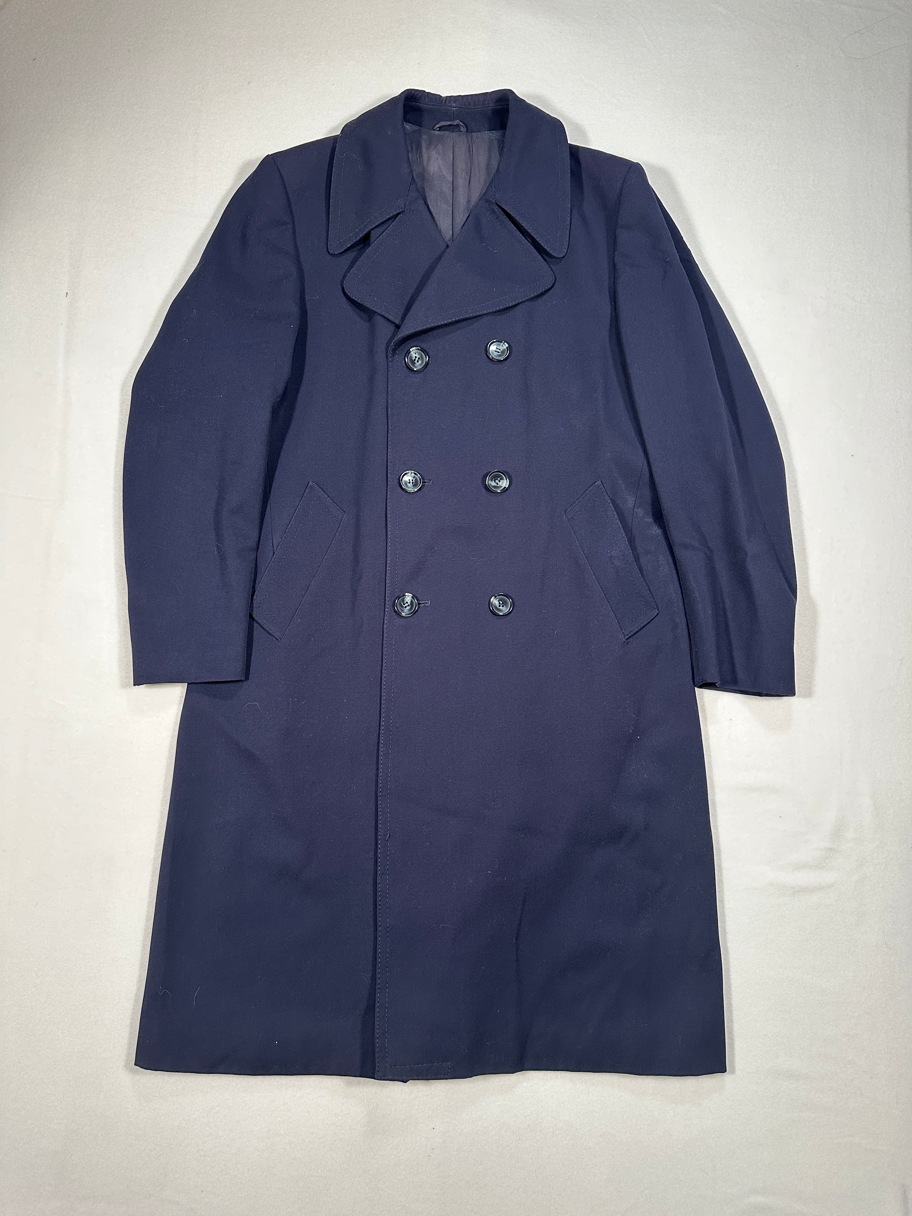 Cappotto doppiopetto blu navy vintage – Taglia IT 52 / M – Cappotto lungo su misura