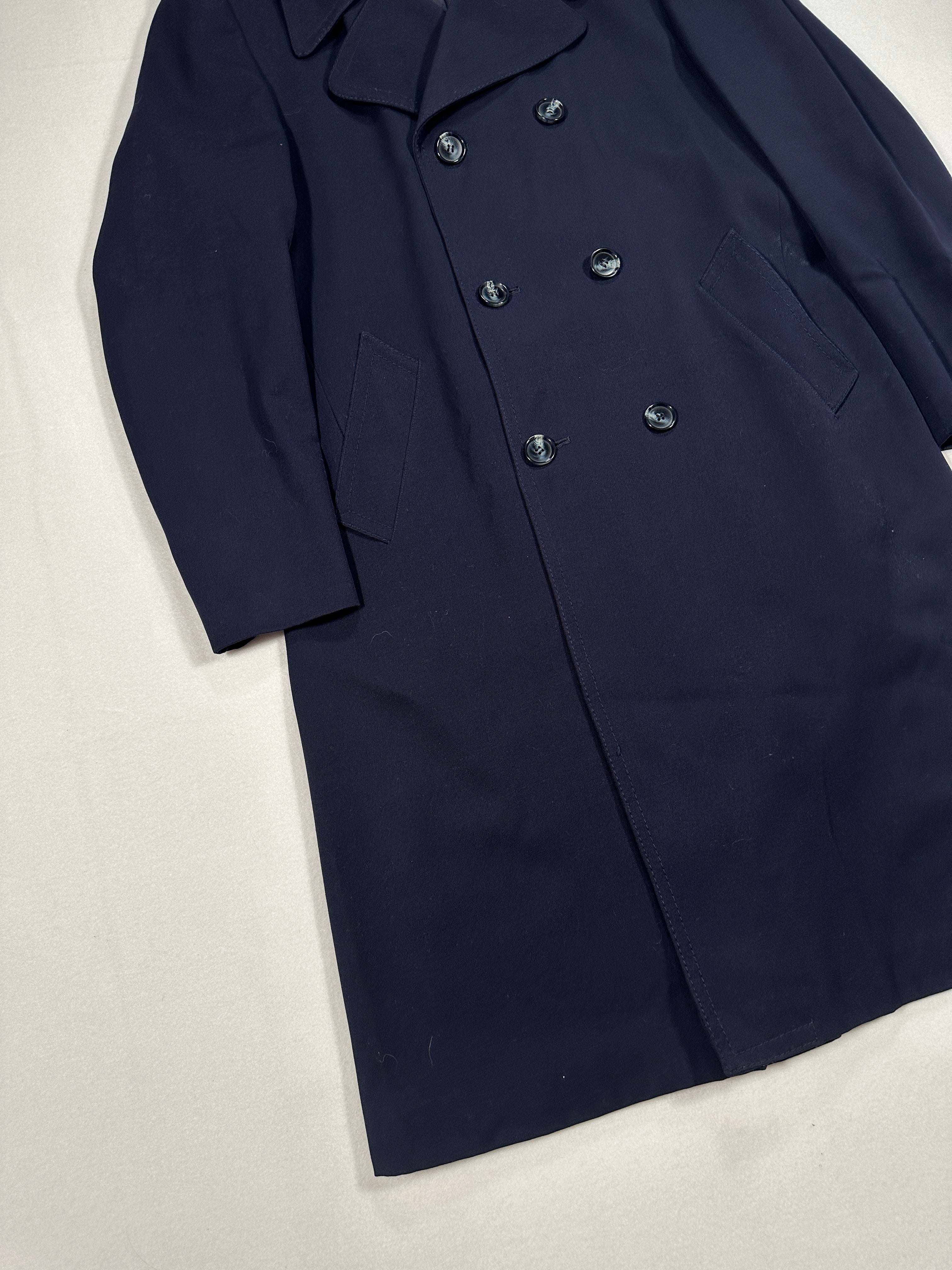 Cappotto doppiopetto blu navy vintage – Taglia IT 52 / M – Cappotto lungo su misura
