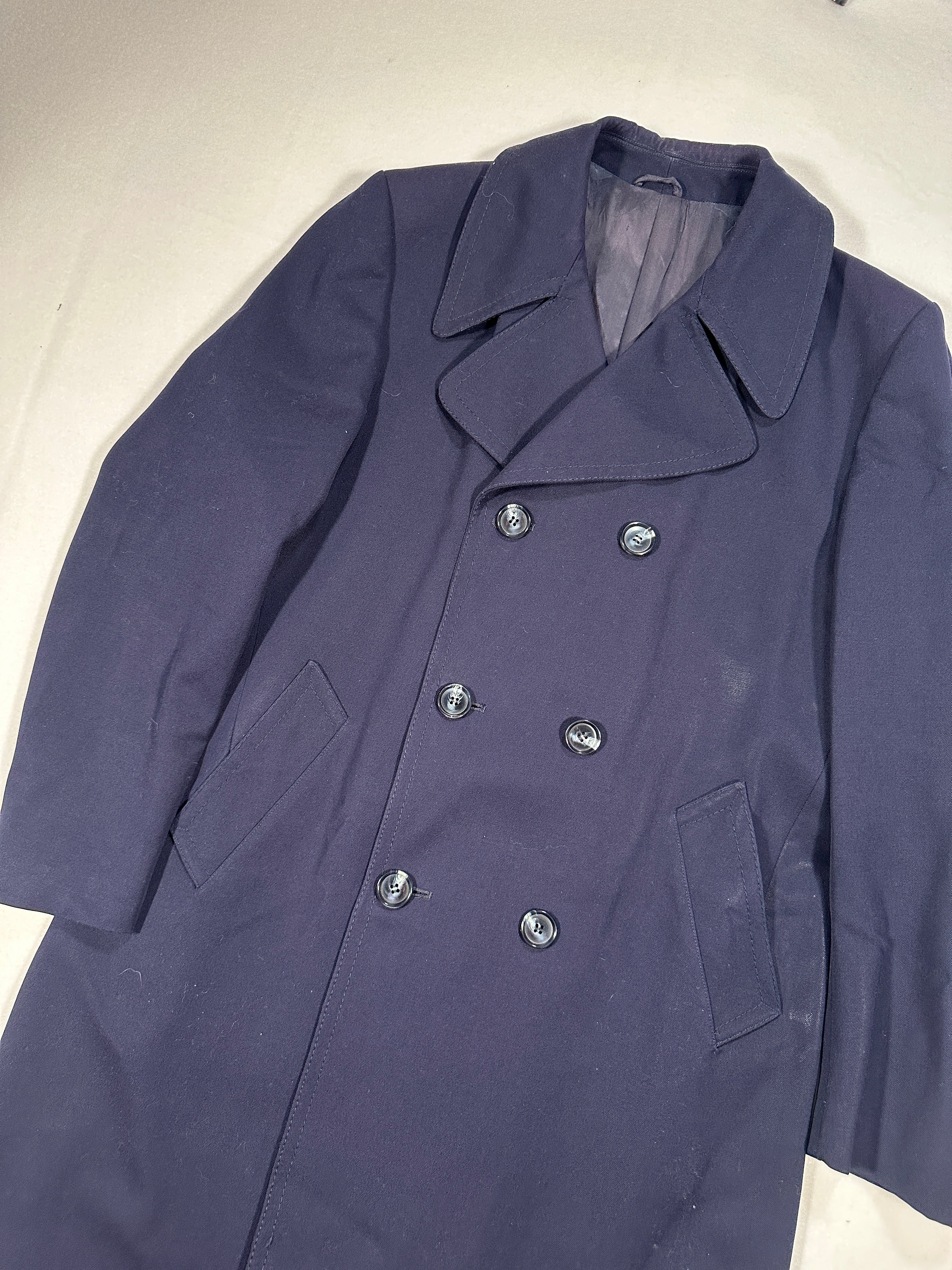 Vintage Navy Double-Breasted Overcoat – Size IT 52 / M – Long Tailored Coat