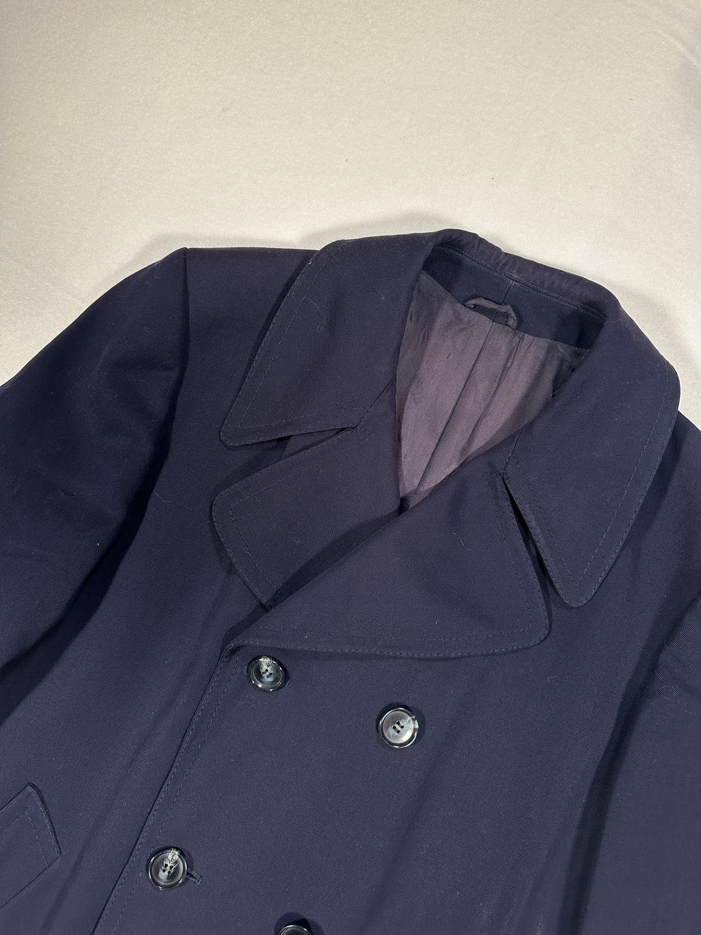 Vintage Navy Double-Breasted Overcoat – Size IT 52 / M – Long Tailored Coat