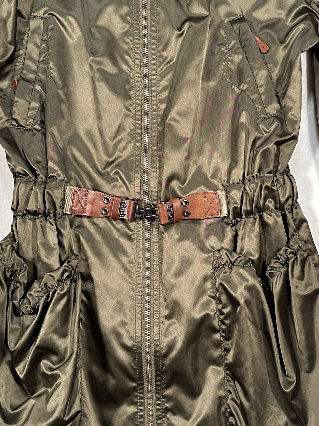 Massimo Dutti Woman Olive Green Utility Parka Jacket – Size M – Zip Front, Raglan Sleeve