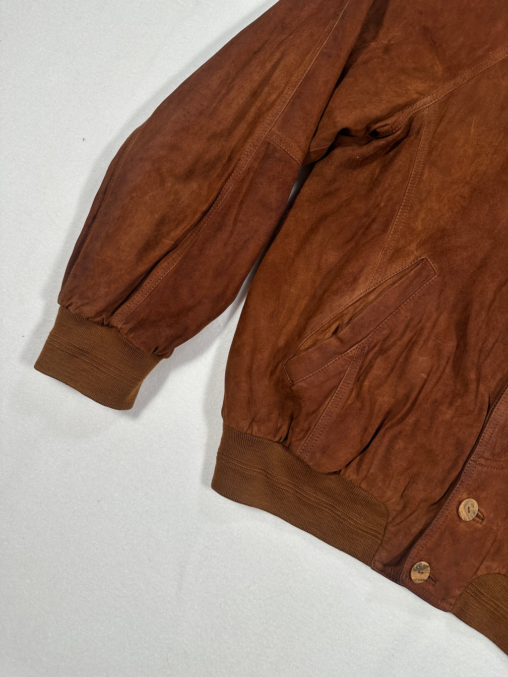 Vintage Brown Suede Bomber Jacket | Raglan Sleeve Classic Fit