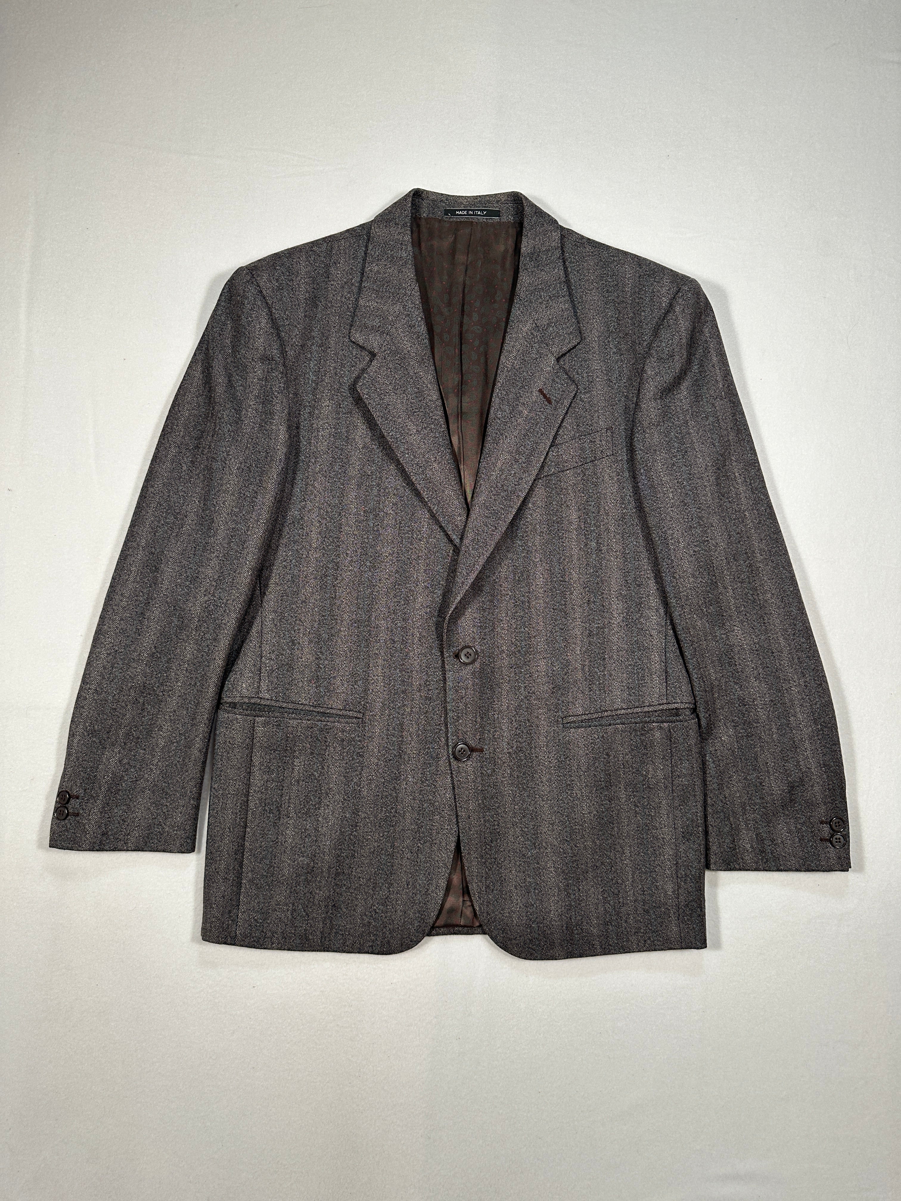 Blazer vintage in lana a spina di pesce grigio Bianchi – monopetto, revers a lancia, prodotto in Italia