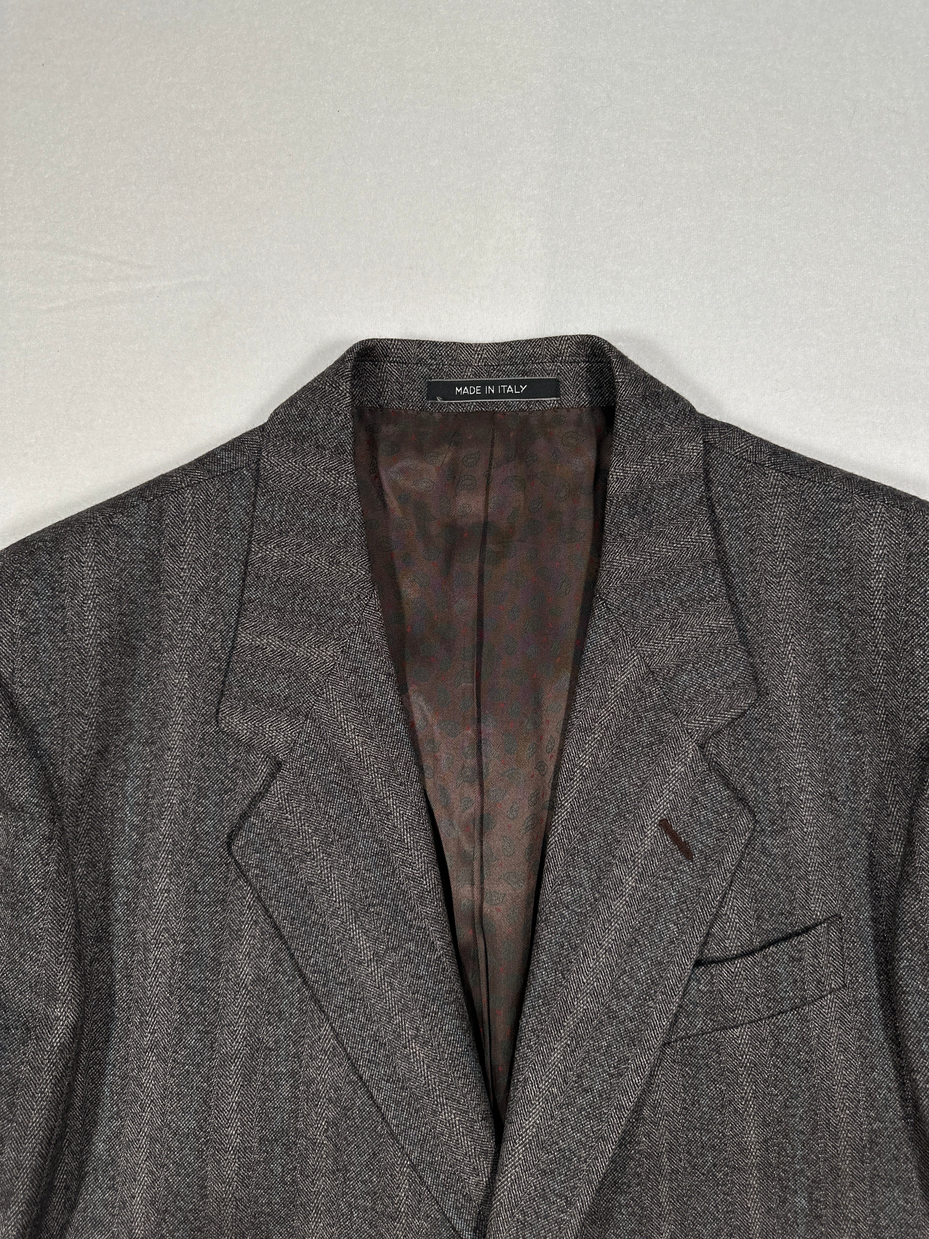 Blazer vintage in lana a spina di pesce grigio Bianchi – monopetto, revers a lancia, prodotto in Italia