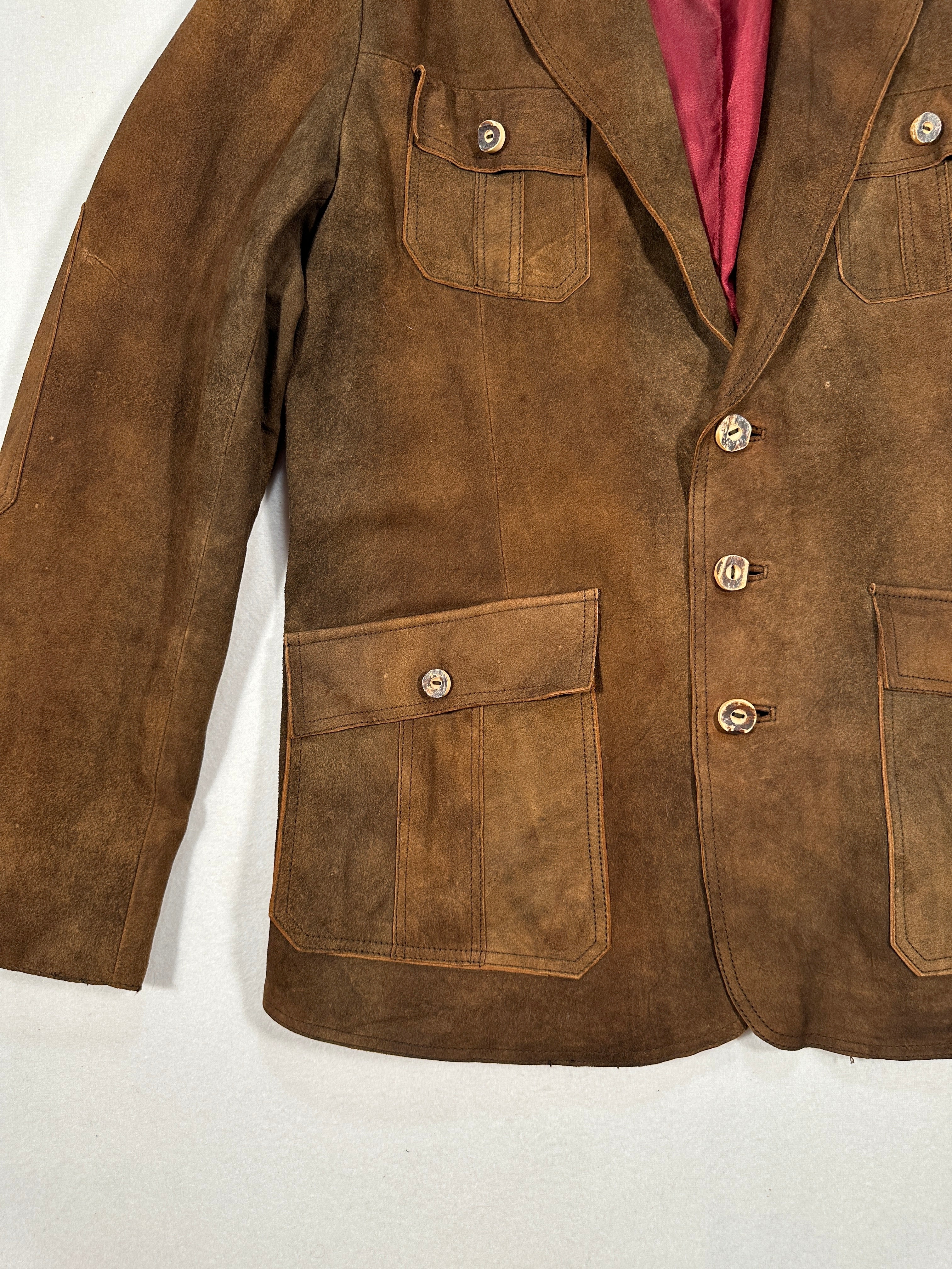 Jodlermarx Men’s Brown Suede Safari Jacket – Single-Breasted – Size M – Vintage