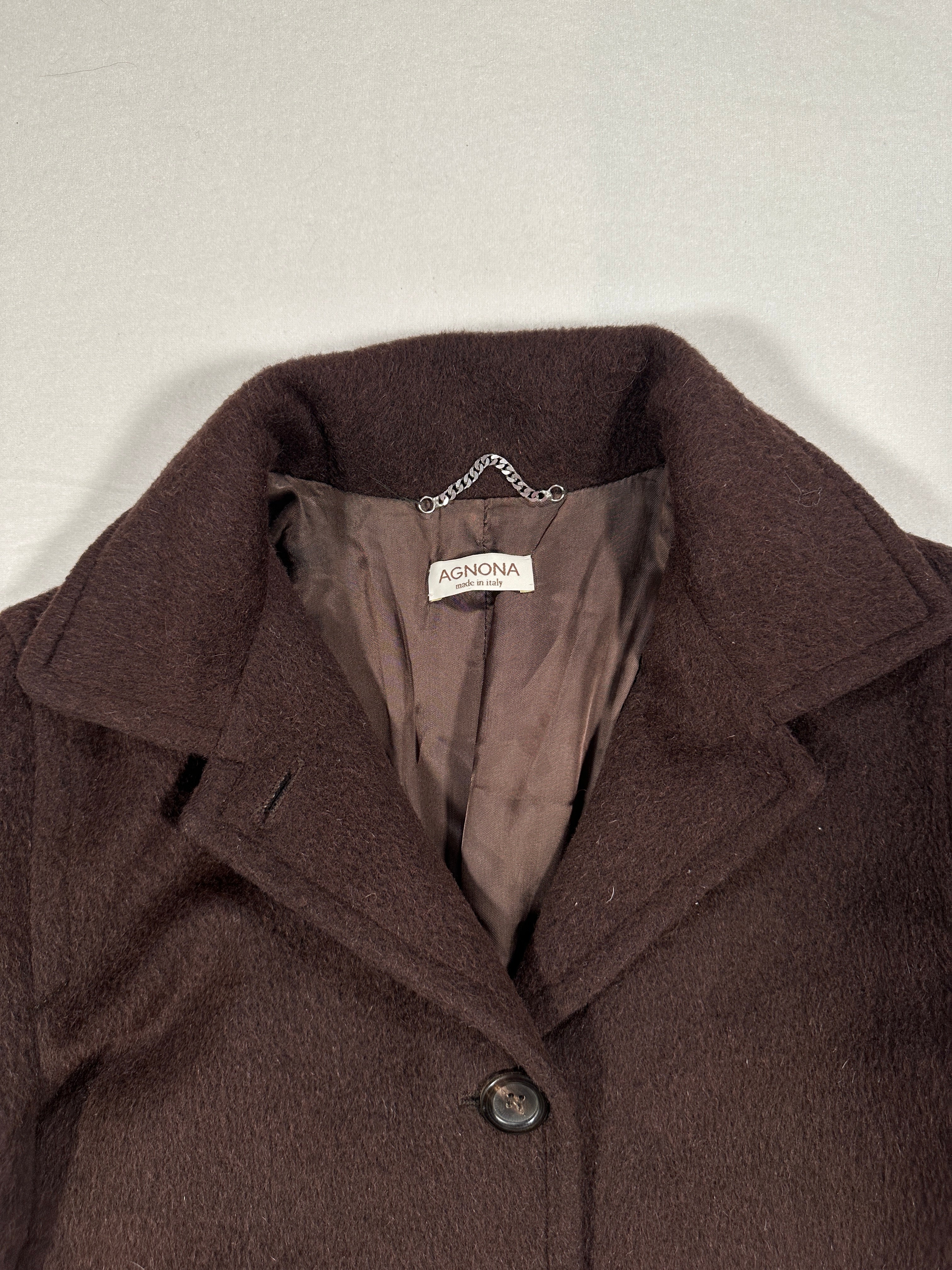 Cappotto da donna Agnona Vintage in lana marrone – Cappotto lungo monopetto sartoriale, prodotto in Italia (IT 40 / S)