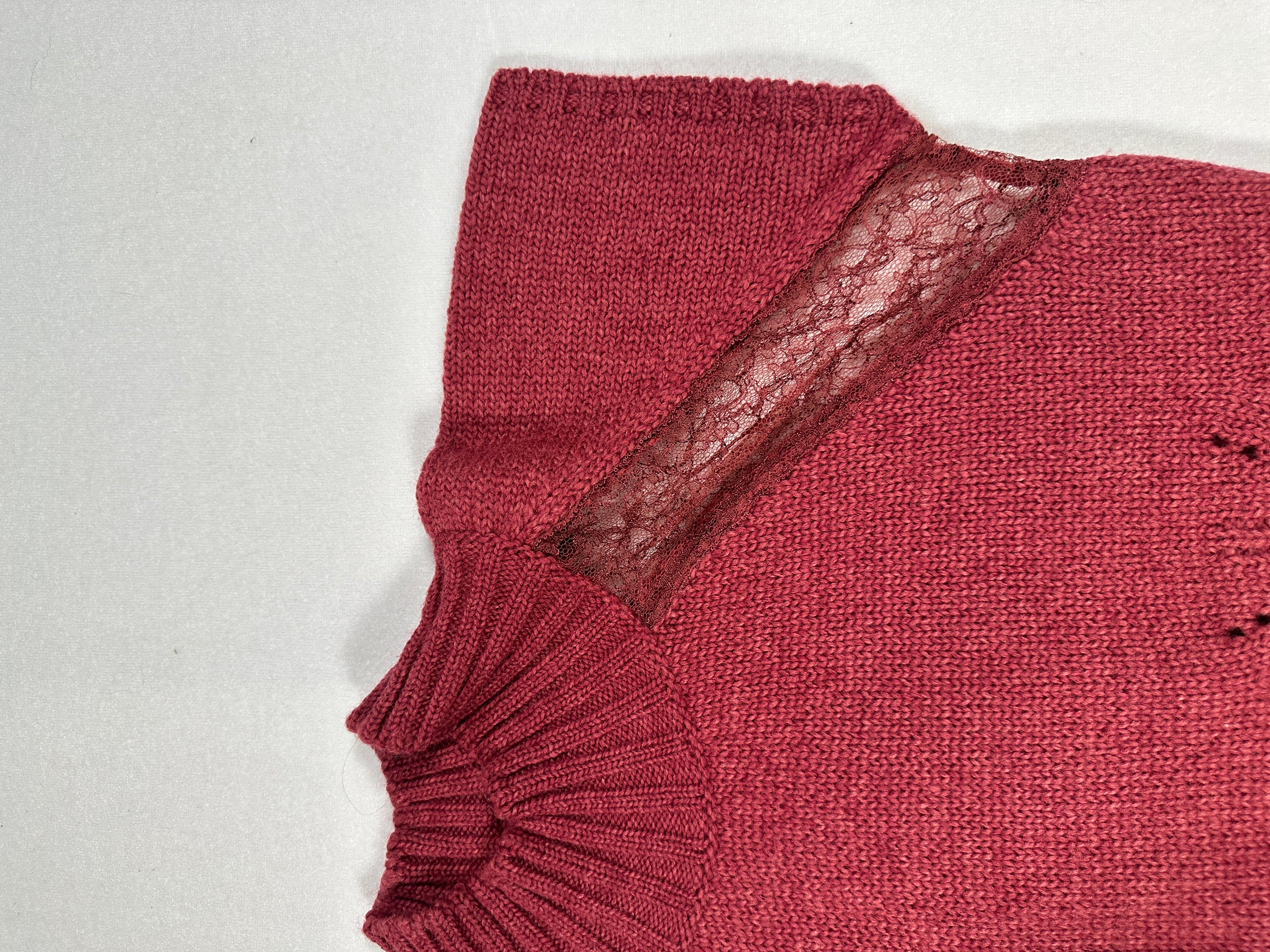 Dolce & Gabbana Women’s Vintage Knit Top with Lace Inserts – Wool Blend – Size S