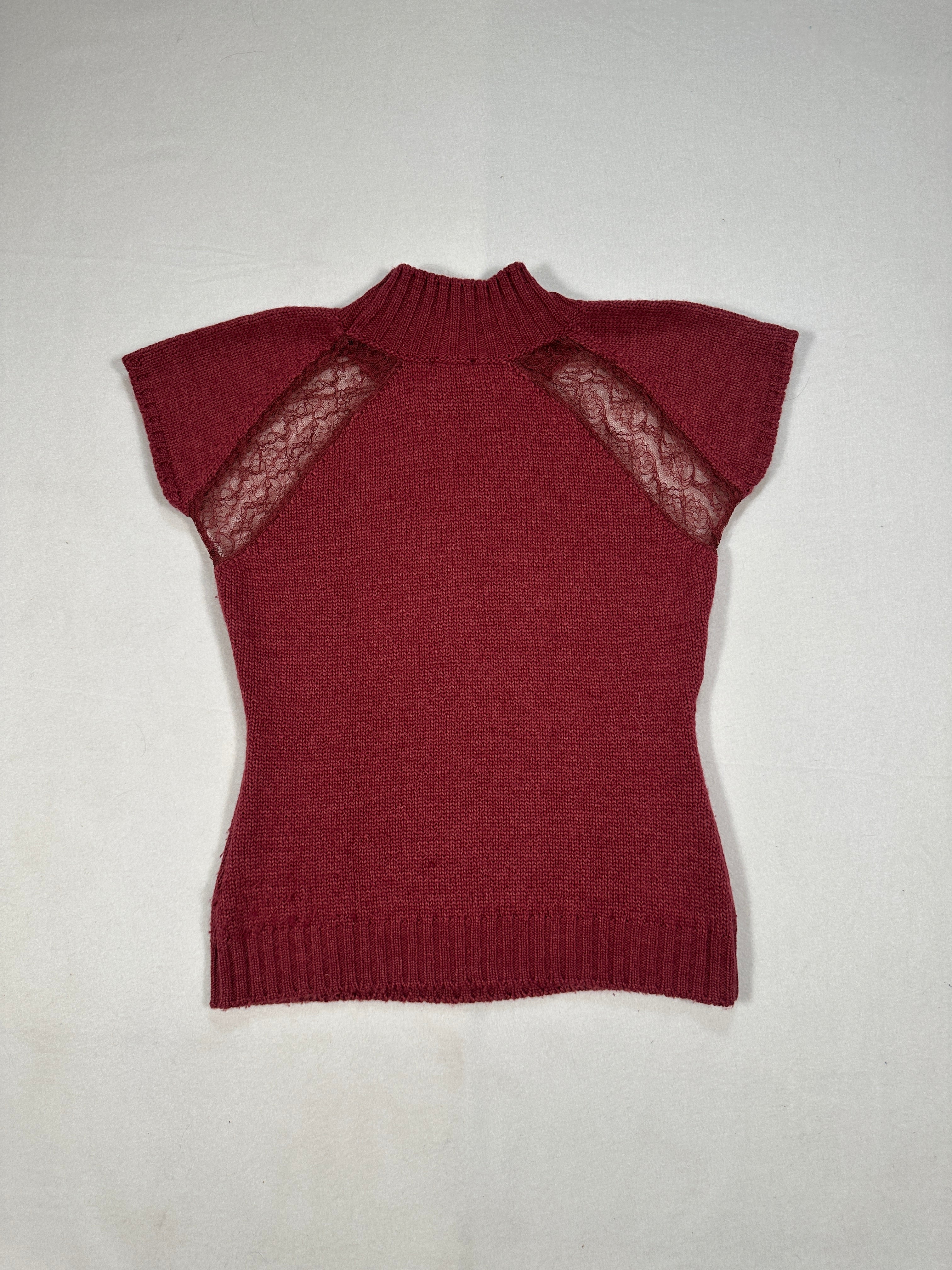 Dolce &amp; Gabbana Top in maglia vintage da donna con inserti in pizzo – Misto lana – Taglia S