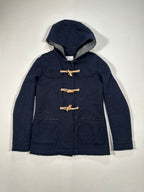 Women’s Wool Blend Duffle Coat – Navy Hooded Toggle Coat, Single-Breasted, Made in Italy Size M