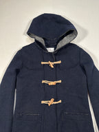 Women’s Wool Blend Duffle Coat – Navy Hooded Toggle Coat, Single-Breasted, Made in Italy Size M