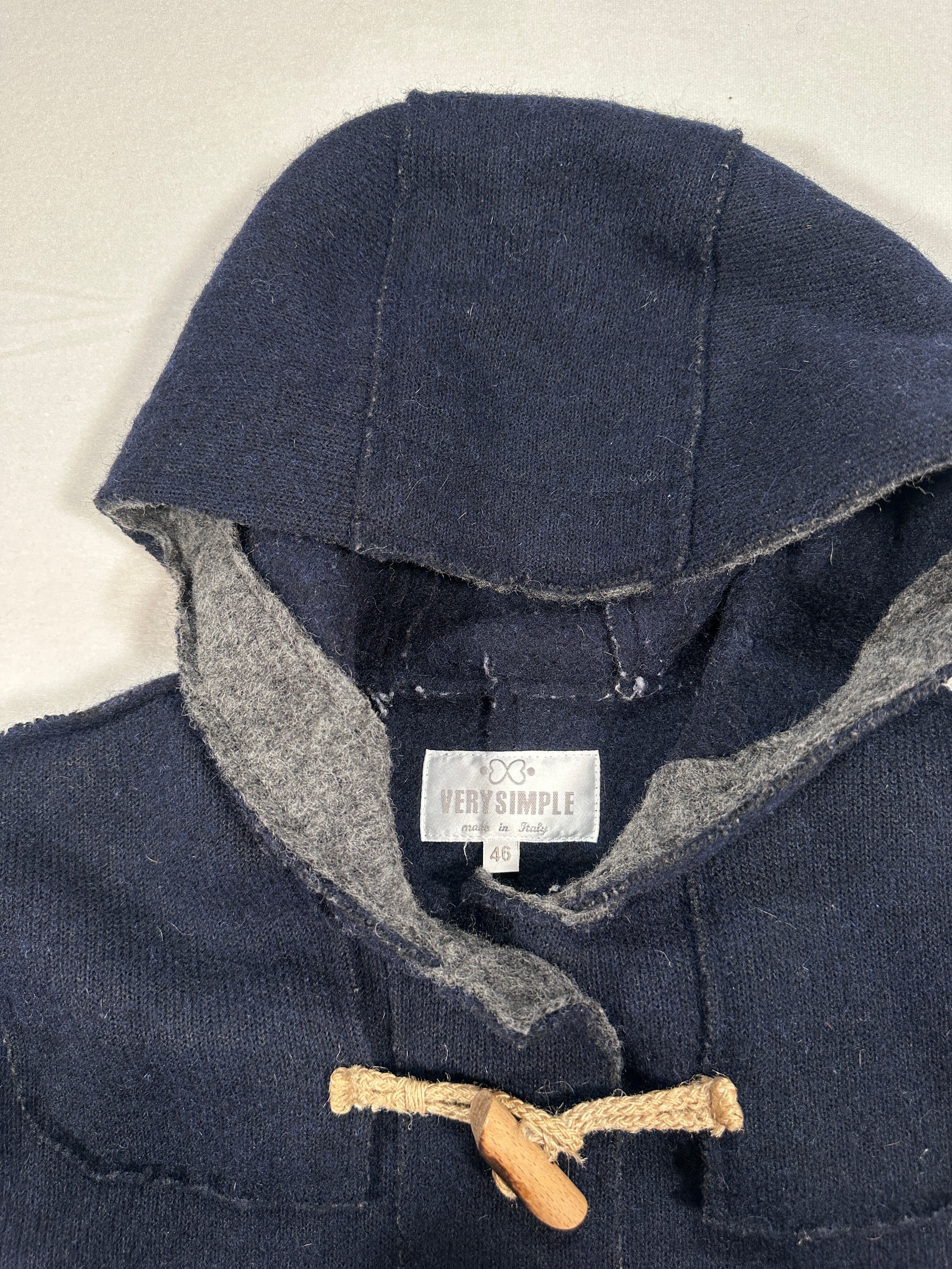 Women’s Wool Blend Duffle Coat – Navy Hooded Toggle Coat, Single-Breasted, Made in Italy Size M