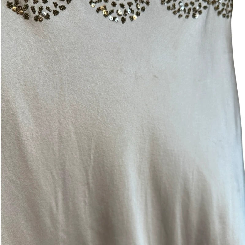 Abito lungo vintage in seta avorio Made in Italy con ricami e perline Y2K M/L