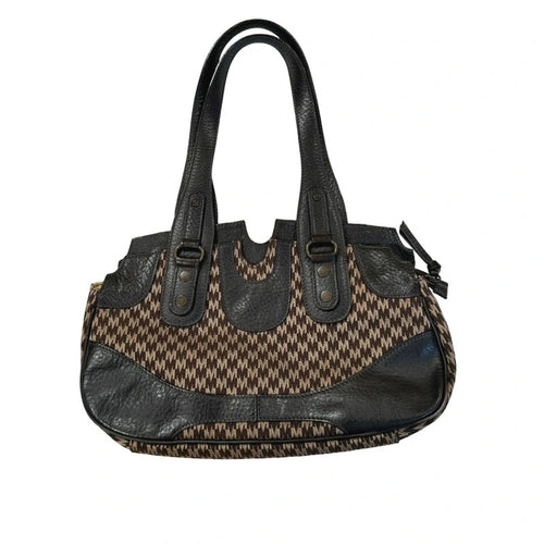 Borsa Max Mara vintage  pelle e tessuto fantasia pied de poule Made in Italy