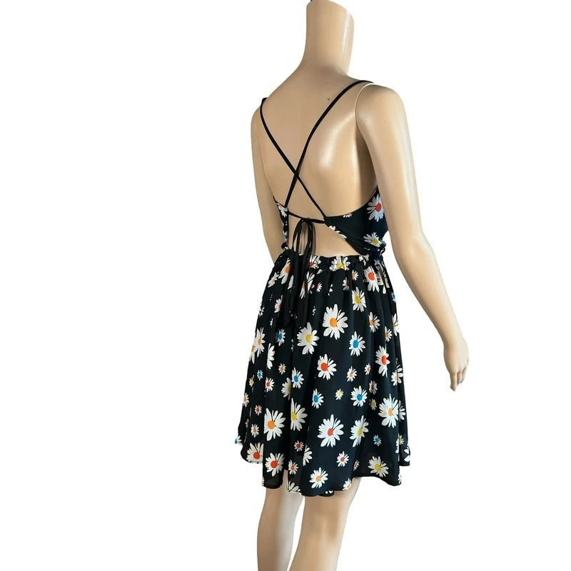 Vestito mini nero fantasia margherite Y2K cottagecore S/M