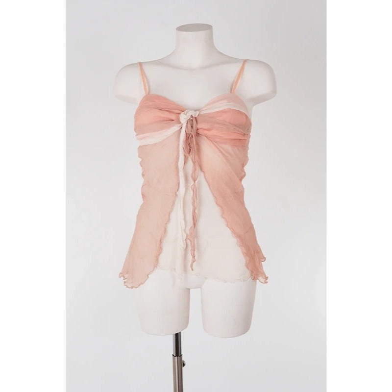 Top Vintage Seta Rosa Cipria Coquette Fairycore Y2K Spalline S