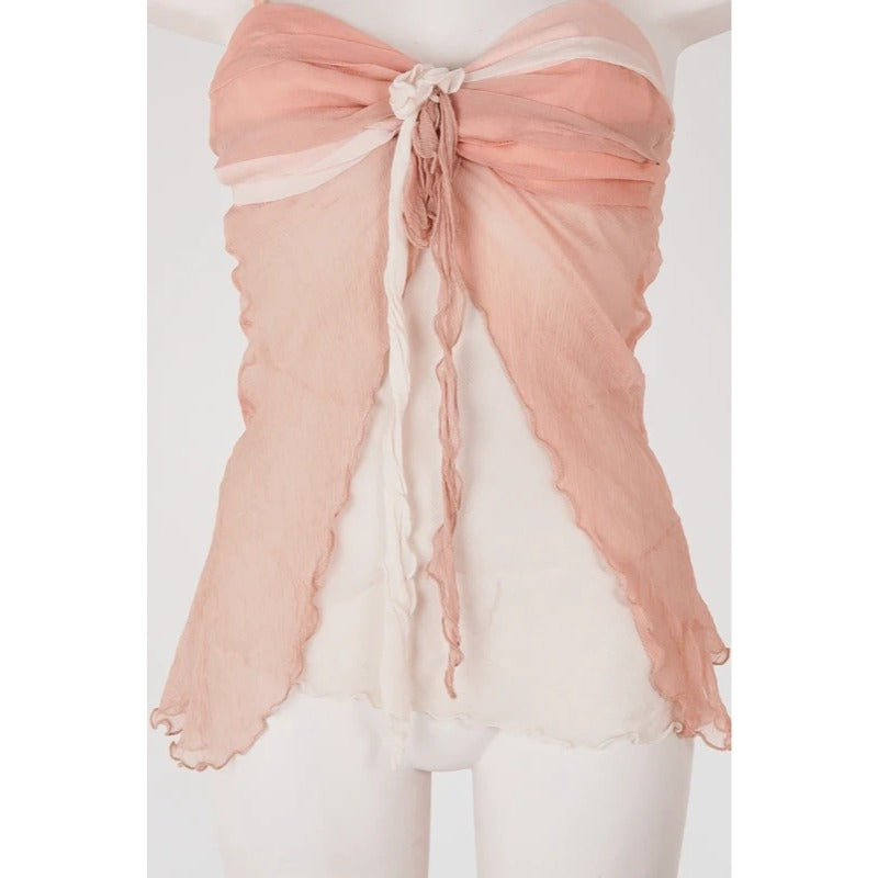 Top Vintage Seta Rosa Cipria Coquette Fairycore Y2K Spalline S