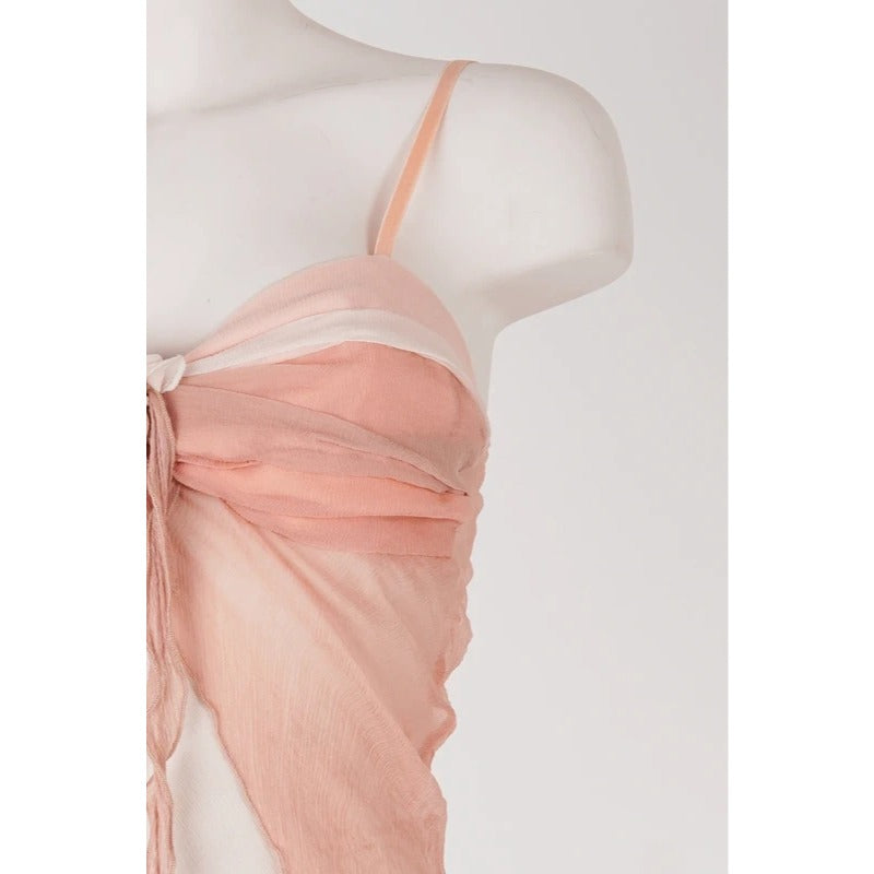 Top Vintage Seta Rosa Cipria Coquette Fairycore Y2K Spalline S