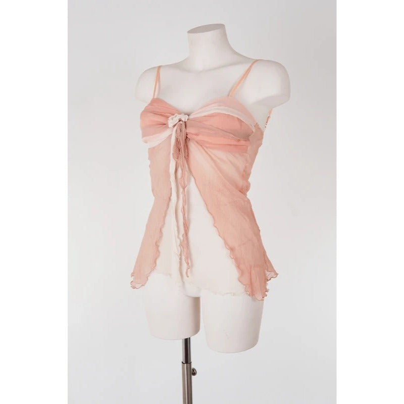 Top Vintage Seta Rosa Cipria Coquette Fairycore Y2K Spalline S