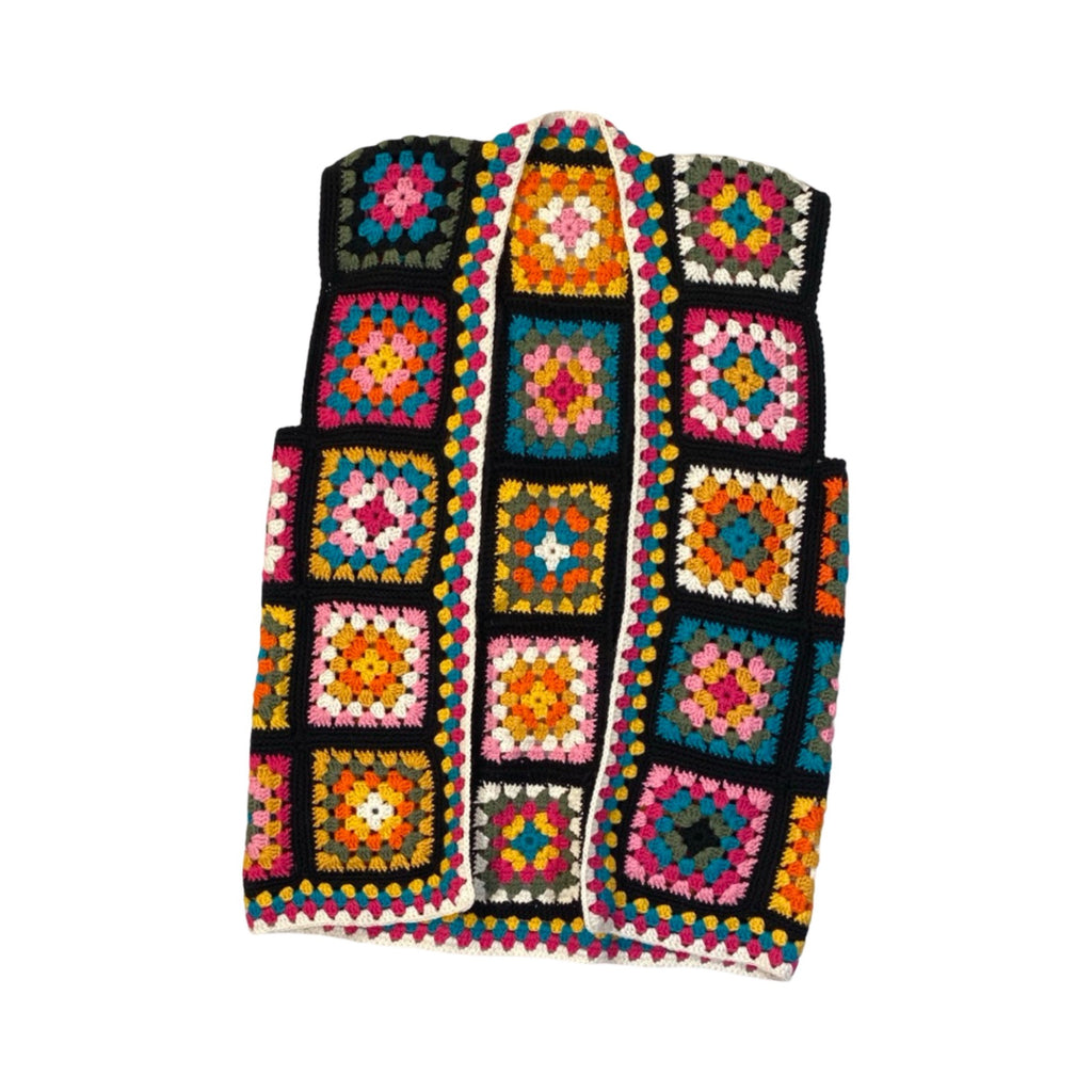 Vintage Handmade Crochet Granny Square Vest – Boho Folk Patchwork