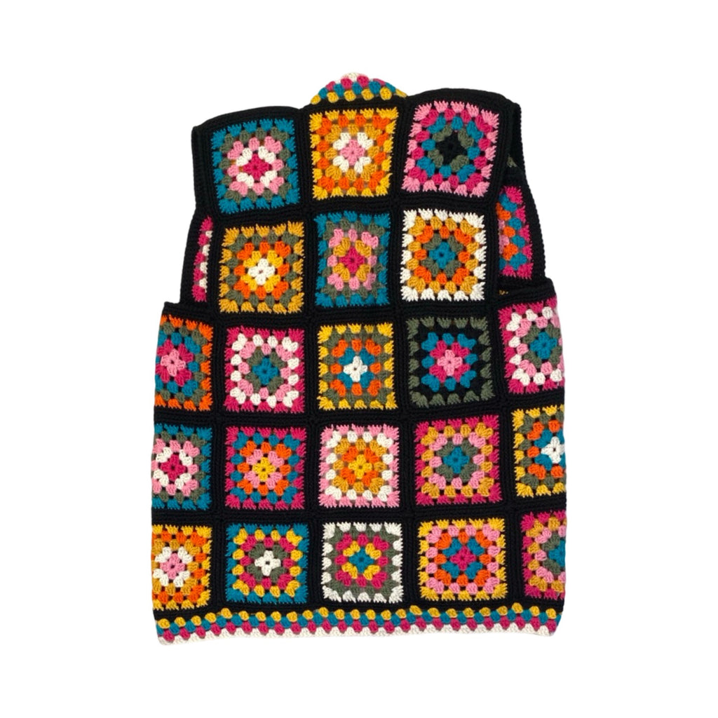 Vintage Handmade Crochet Granny Square Vest – Boho Folk Patchwork