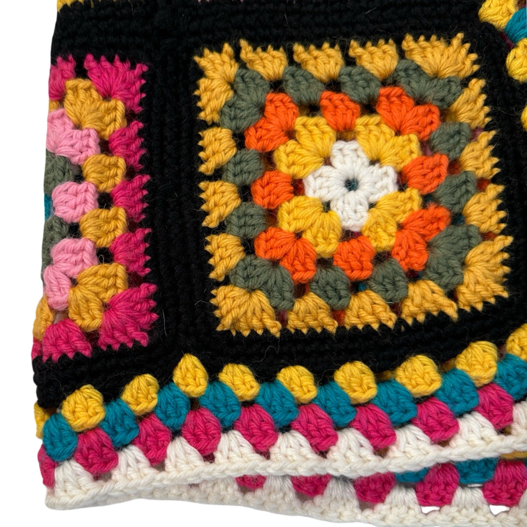 Vintage Handmade Crochet Granny Square Vest – Boho Folk Patchwork