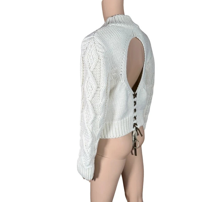Maglione Zara panna trecce schiena aperta lace up lana M/L