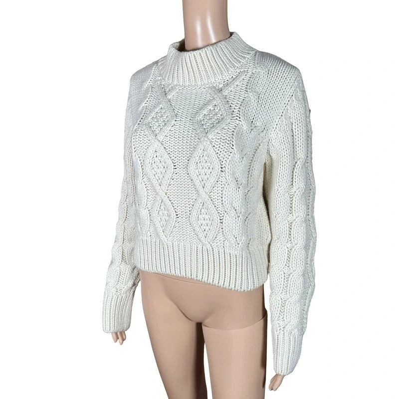 Maglione Zara panna trecce schiena aperta lace up lana M/L