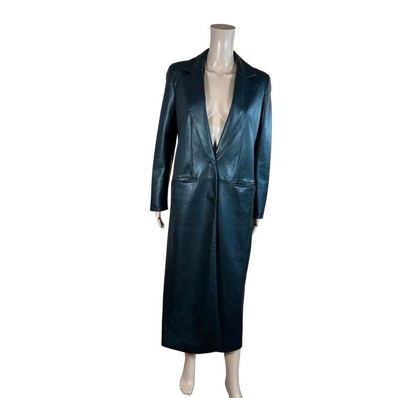 Cappotto lungo effetto pelle Zara nero minimal chic S