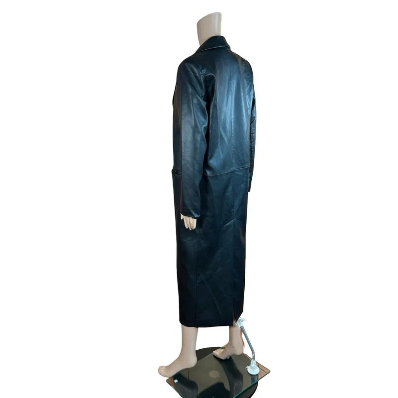 Cappotto lungo effetto pelle Zara nero minimal chic S