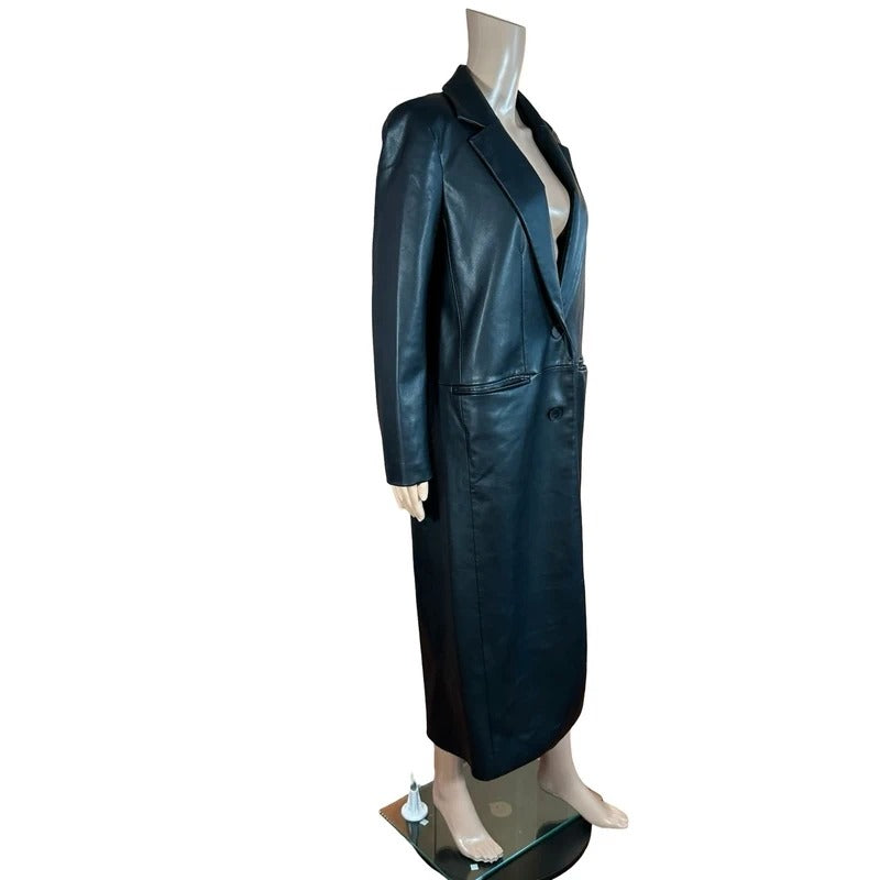 Cappotto lungo effetto pelle Zara nero minimal chic S