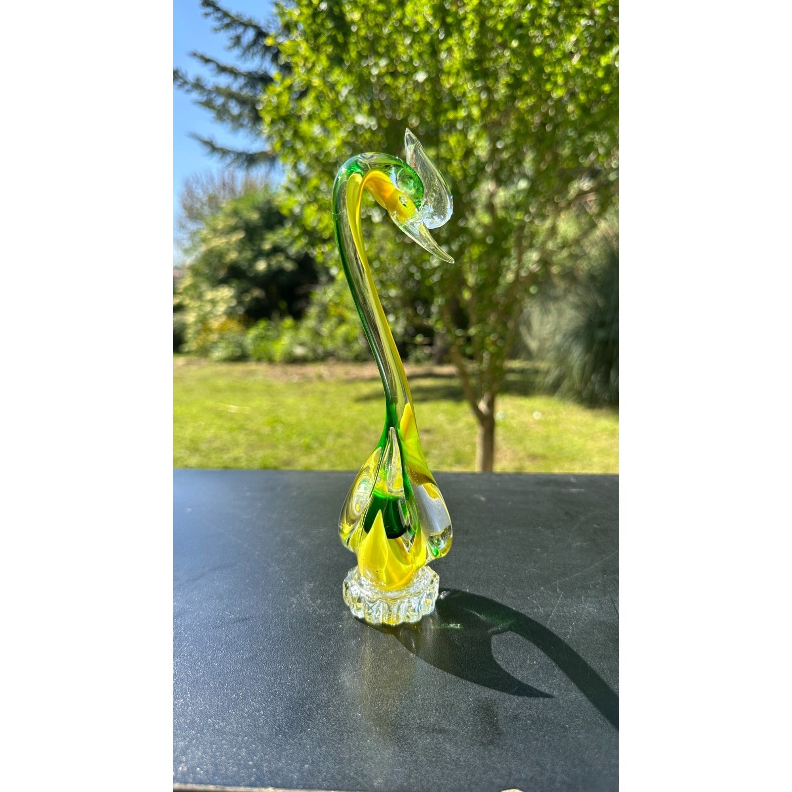 Murano Glass Yellow Green Swan Figurine Hand Blown Art Glass Sculpture Italy
