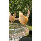 Murano Glass Clear Amber Gold Bird Bath Pedestal Bowl 3 Removable Birds Signed