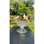 Murano Glass Clear Amber Gold Bird Bath Pedestal Bowl 3 Removable Birds Signed