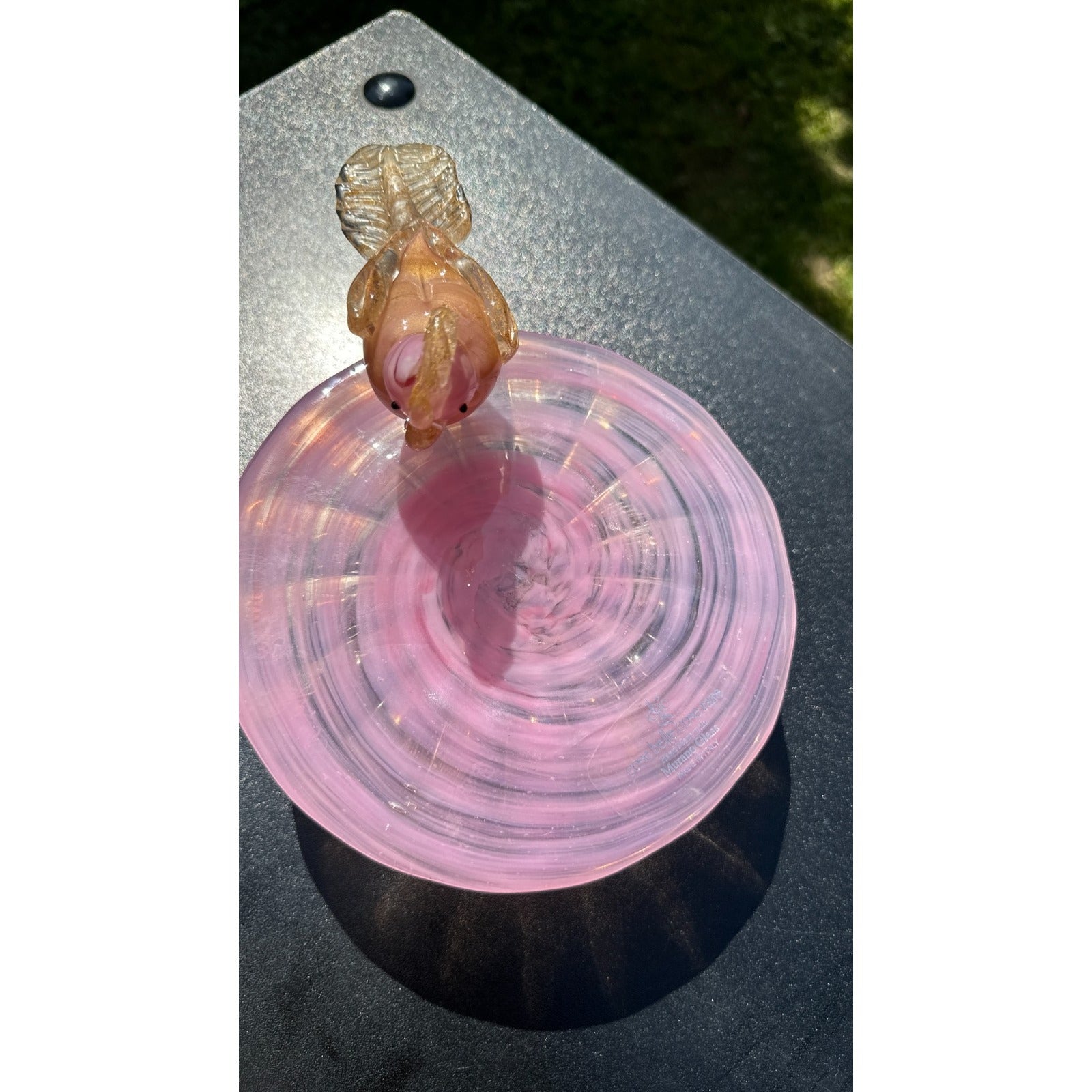Murano Glass Pink Gold Bird Bath Pedestal Dish Removable Songbird