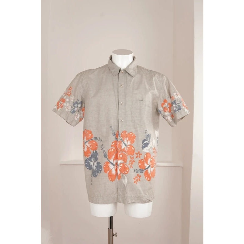 Camicia Vintage Pakka Stuff Floreale Hawaii 100% Cotone Beige M/L