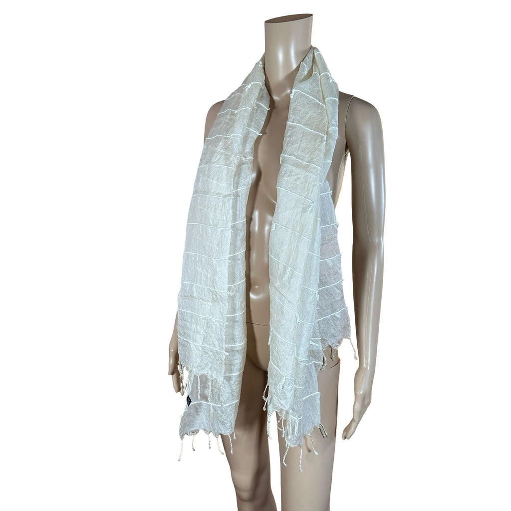 Vintage Sheer White Textured Scarf | Lightweight Minimal Wrap