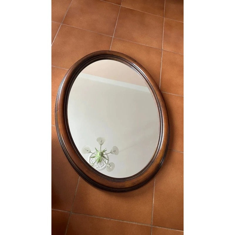 Specchio ovale vintage cornice legno scuro 79x59