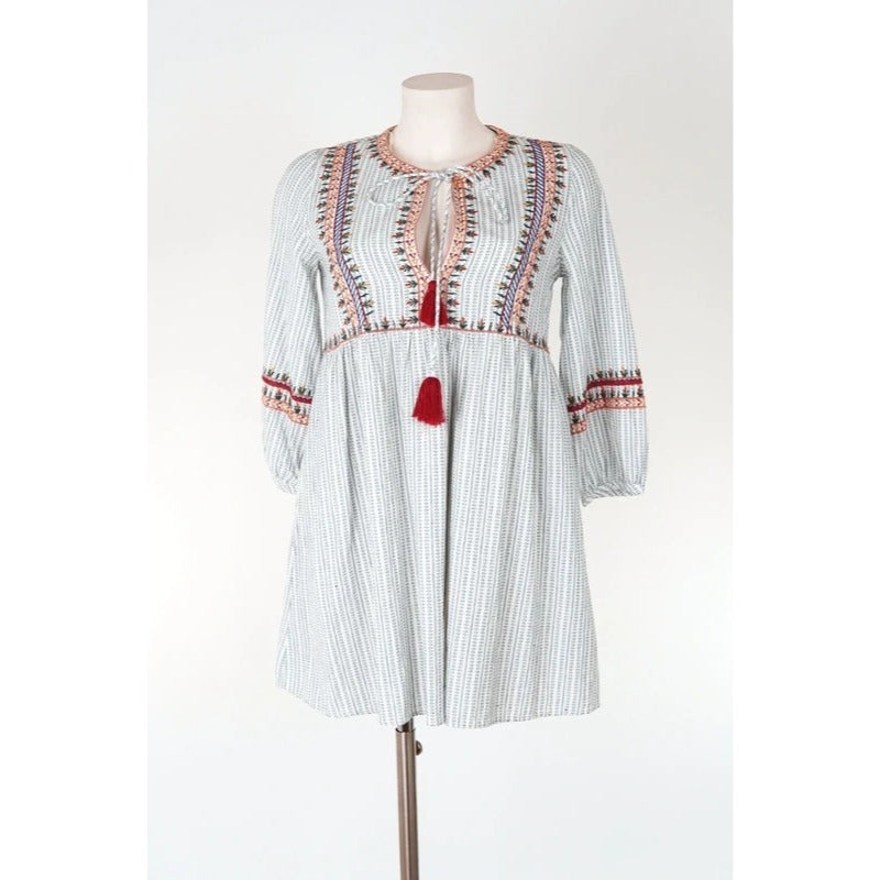 Vestito boho Zara TRF cotone ricamato con nappine e tasche taglia