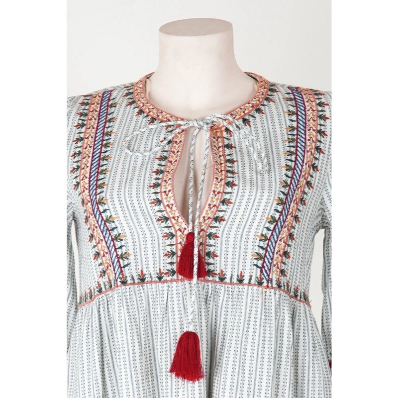 Vestito boho Zara TRF cotone ricamato con nappine e tasche taglia