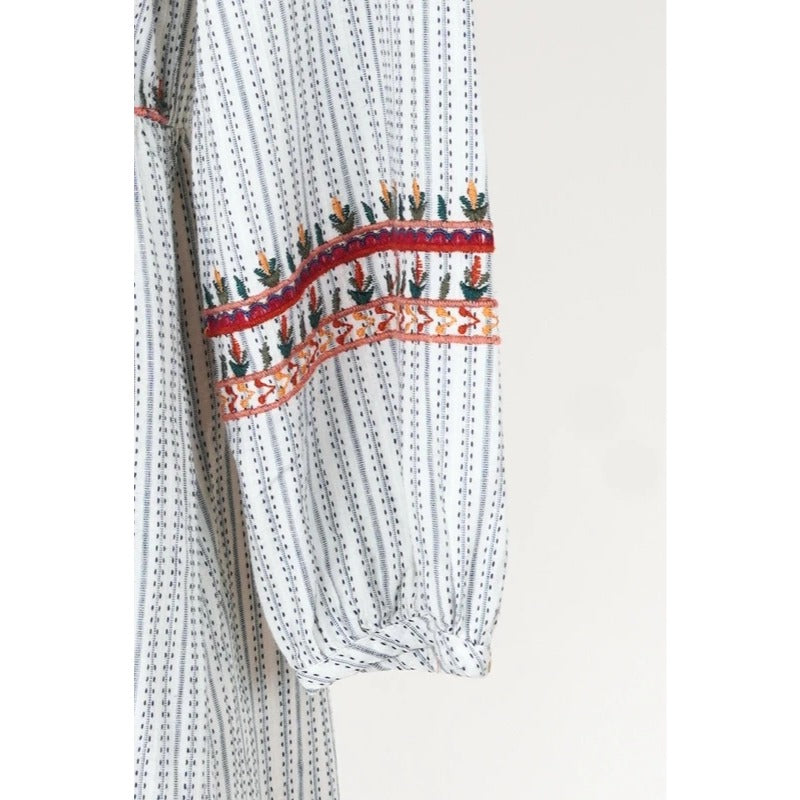Vestito boho Zara TRF cotone ricamato con nappine e tasche taglia