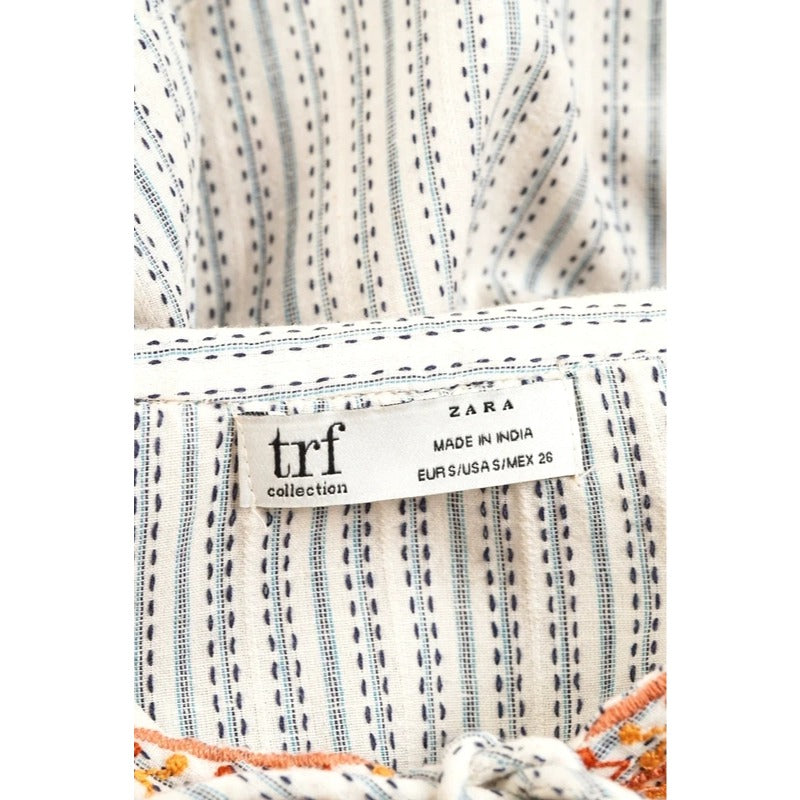 Vestito boho Zara TRF cotone ricamato con nappine e tasche taglia