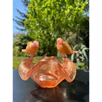 Murano Glass Pink & Gold Bird Bath / Bird Nest Centerpiece Removable Songbirds
