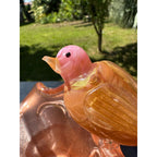 Murano Glass Pink & Gold Bird Bath / Bird Nest Centerpiece Removable Songbirds