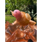 Murano Glass Pink & Gold Bird Bath / Bird Nest Centerpiece Removable Songbirds